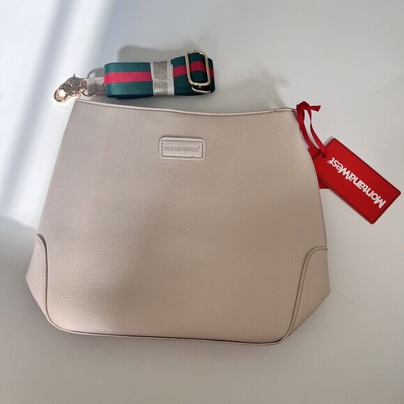 Montana West Purse Cream With Green & Red Strap Purse 12”x10” - NWT - Picture 3 of 7